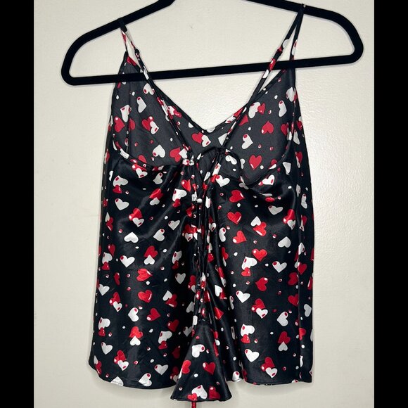 FREDERICK'S OF HOLLYWOOD Sexy Hearts Top Lace-Up Back Cami Lingerie Size L - Picture 4 of 5